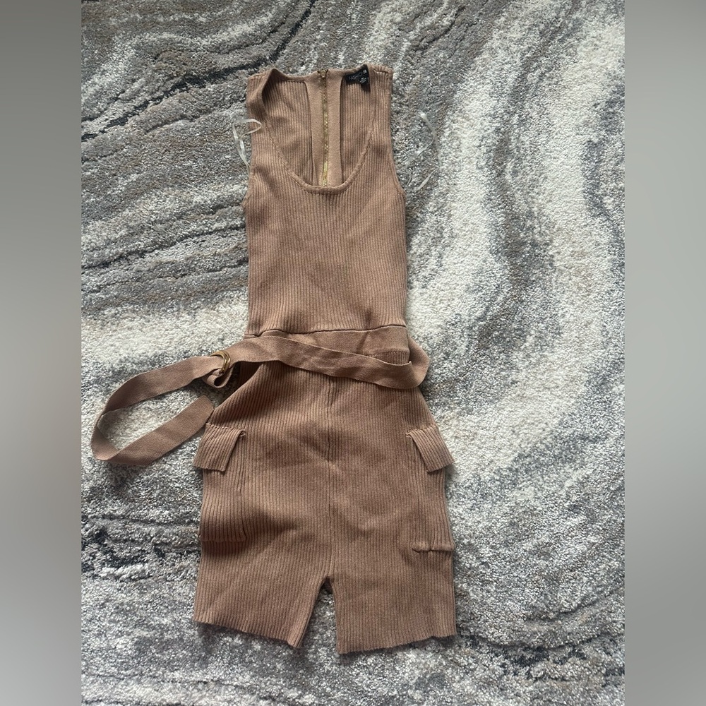 Brown Ribbed Women's Jumpsuit